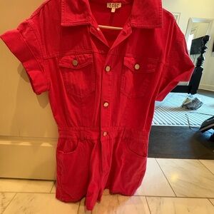 pink denim romper